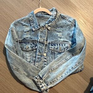 SHEIN Blue Distressed Jean Jacket